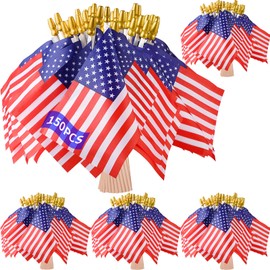 Zoblise Small American Flags on Stick: 150 Pcs 5.5x8 Inches Small US Flags Bulk Wooden Stick Handheld, Mini American Flags for Outside, Presidents Day, Veterans Day Patriotic Decoration