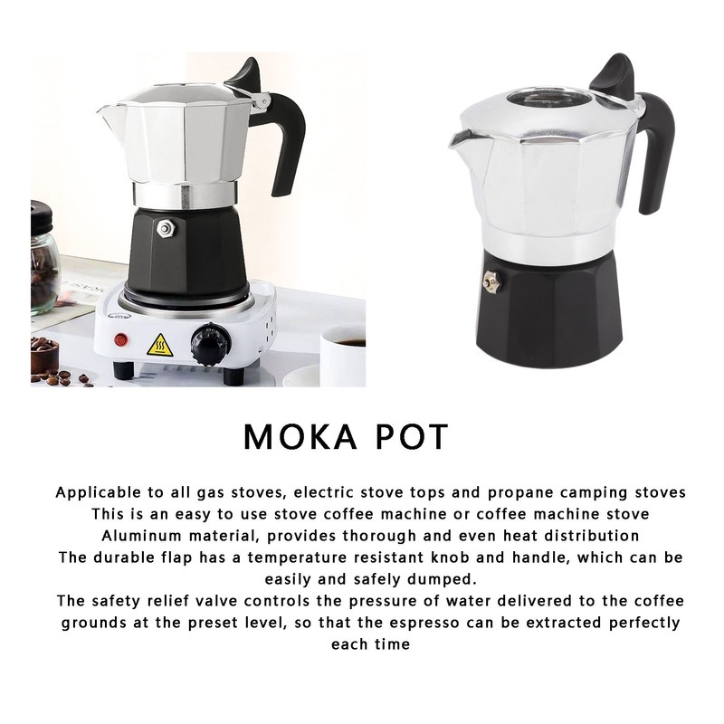 Double Valve Moka Pot Coffee Maker Pot Classic Octagonal Shape