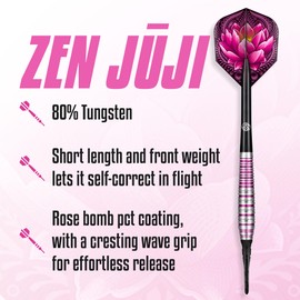 Shot! Zen Zuji Soft Tip Dart Set 80% Tungsten Pro Throwing Darts Soft Tip Set, Professional – Made in New Zealand – Designed Dart Flights for Women & Men – Plastic Tip Bar Darts for Adults