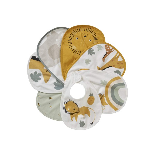 VERTBAUDET Organic Collection: 7 Baby Bibs Velcro White Printed Jungle