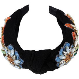 Baroque Rhinestone Crystal Hairband, Hair Hoop for Women, Embroidered Hair Band, Exquisite Hair Accessories ﻿ (Black, One Size)