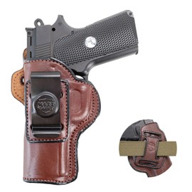 Maxx Carry Multi-Carry 4-Way OWB and IWB Premium Leather Gun Holster fits Kimber Ultra Carry II 9mm / .45 ACP | Concealed Carry | Bersa Thunder 380 | Colt 1911 3 inch, Defender | Sig P365XL