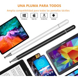 Stylus Pen 2 Pack, Lápiz Óptico para Pantalla Táctil, Lápiz Capacitivo de Alta Sensibilidad Compatible conTabletas, Móvil, Teléfono Inteligente con 4 Puntas de Disco y 2 Puntas de Fibra (Negro+Blanco)