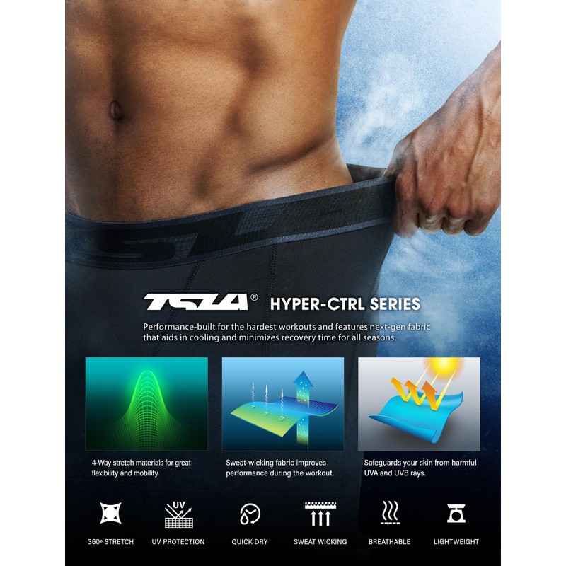 TSLA Men's Athletic Compression Shorts, Sports Performance Active Cool Dry