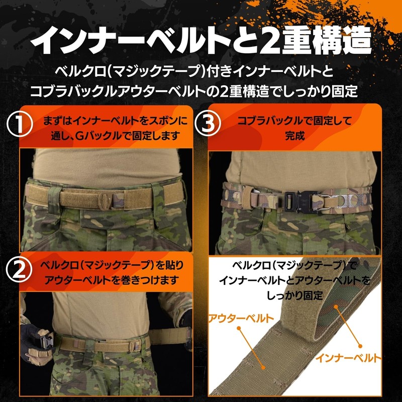 MILQUEST Tactical Belt, Lightweight, Low Profile, Metal, Cobra Buckle, Double