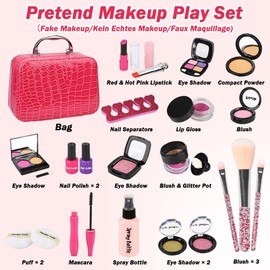Kids Pretend Makeup Kit for Girl - Pretend Play Beauty Set with Cosmetics Bag Fake Makeup Princess Toys for Little Girls Christmas Birthday Gifts (Not Real Makeup)