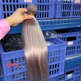 Unprocessed 12a Cuticle Aligned Double Weft Straight Weave Bundles Ginger Orange Dyed Remy 613 Hair Raw Human Haircolor: grey, Stretched Length: 18 in