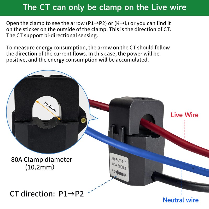 WiFi Energy Monitor with 2 * 80A Clamps, Real-Time Electricity