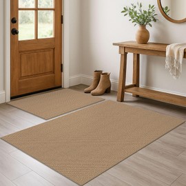 EARTHALL Area Rug Sets 2x3 and 3x5 Ft Washable Kitchen Mats for Floor Non Slip Rubber Backed Doormat Indoor Braided Indoor Door Rug for Entryway, Porch, Kitchen, Foyer, Orange/Tan/Brown