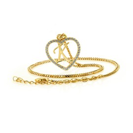 Letter K Necklace in 18K Gold Plated for Women and Teenagers with Jewellery Box and Certificate, Silver, Cubic Zirconia