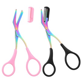 2 Pieces Professional Non Slip Finger Grips Eyebrows Trimmer Eyebrow Scissors with Comb Precision Removal Beauty Makeup Tool for Beginners Men Women Any Skin Type