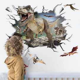Runtoo Large Dinosaur Wall Decals Peel and Stick 3D Dinosaur Wall Stickers for Boys Room Nursery Bedroom Dino Decor