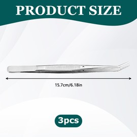 3 Pcs Stainless Steel Tweezers, Precision Curved Serrated Tip, Bent Tip Tweezers for Crafting, Sewing Machine Tweezers, Universal Tweezers for Kitchen, Garden, Pet, Daily Use