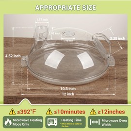 WENWELL Microwave Cover with Water Steamer & Tray,Food Protector Splatter Guard,Dish Bowl Plate Serving Lid with Handle,10 Inches,BPA-Free,Clear Plastic