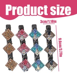GJKLO 4 Pieces Flower Hair Clips Double Layer Braid Clip with Square Rhinestones Size 9.6 x 3 x 0.6 cm, Multiple Colours, Suitable for Lady Braiding