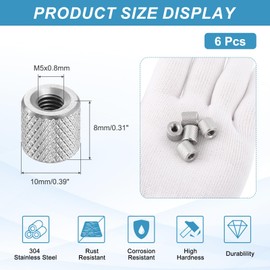 PATIKIL M5 Round Connector Nuts, 6 Pcs 0.39" OD x 0.31" H 304 Stainless Steel Round Knurled Thumb Coupling Nut Sleeve Threaded Rod Bar Stud Tube Hardware Fastener for Camera Lamp Bracket