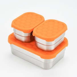MFBJXC 3 Pack Stainless Steel Snack Containers With Silicone Lids, Metal Snack Container Leakproof Small Snack Containers, Reusable Leakproof Snack Storages(Orange, Square-28 oz, 2 x 8 oz)