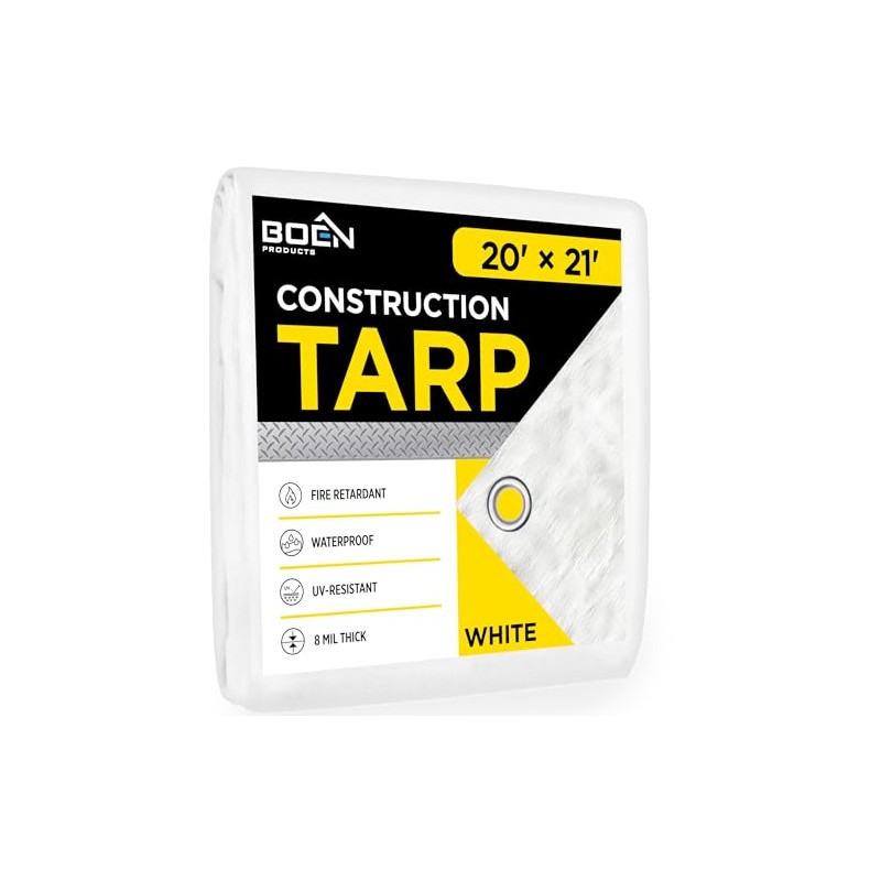 Fire Retardant Construction tarp with Reinforced Corners, Waterproof, UV Resistant