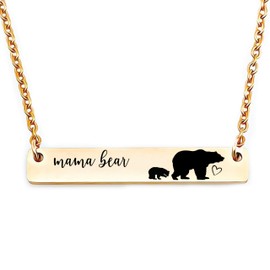 Mama Bear 1 Cub Necklace Gift Idea For Birthday Christmas Mothers Day Gift Idea Mama Bear Necklace 1 Cub For Mama FBA-MBEAR-BAR-NECK (Rose Gold, |1 Cub|)