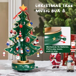Uspring Christmas 24 Days Countdown Advent Calendar 2024, Musical Wooden Christmas Tree with Classic Music Box and 36 Pcs Snowman Santa Ornaments, Christmas Gift for Girls, Boys, Adults (Green)