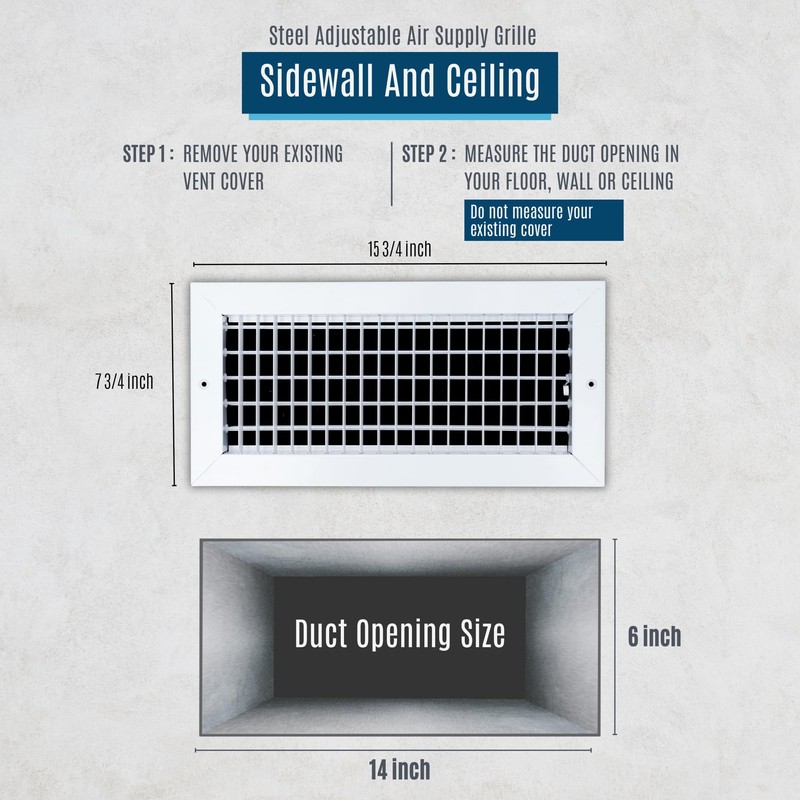 Fits 14x6 Duct Opening Steel Adjustable Air Supply Grille by