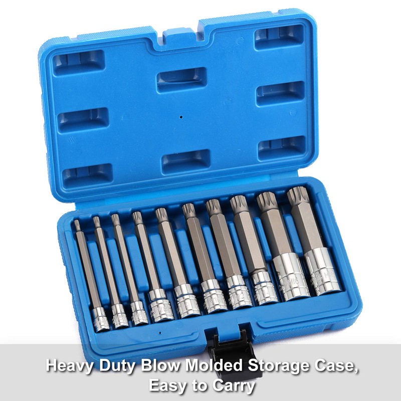 CASOMAN 10 Piece Spline Tip Bit Socket Set, M-Type, S2