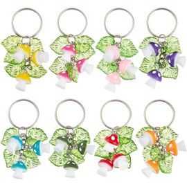 CRASPIRE 8 Color Mushroom Resin Keychain Leaves Key Chain Leaf Colorful Key Rings Transparent Hanging Pendants Plant Charm Keyrings Bulk for Purse Car Bag Backpack Decorations Party Favors Bulk