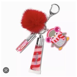 Claire’s Pink Red Rhinestone Penguin lipgloss keychain backpack bag clip nwt