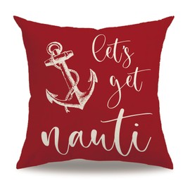 7COLORROOM Beach Theme Pillow Covers Double-Sided Printed Red Let’s Get Nauti Anchor Coastal Decor Cushion Covers Nautical Summer Home Decor Pillowcases 18”×18”for Sofa Patio Couch (Red, 18”×18”)