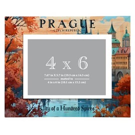 R and R Imports Prague Czech Republic Design A Souvenir Wooden Photo Frame Matted 4 x 6 Inch Single
