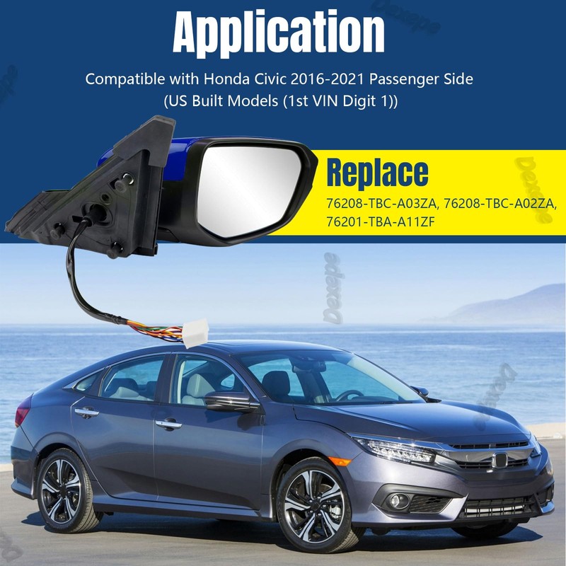 Dexepe Passenger Side Mirror Assembly 2016-2021 Compatible with Honda Civic
