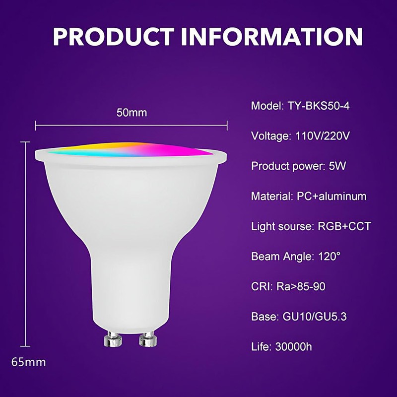 RGB CW GU10 Voice-Activated Spotlight Memory Function and Group Control