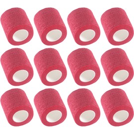 12-Pack Self Adhesive Bandage Wrap 2Inch x 5 Yards, Elastic Athletic Tape, Tattoo Grip, Non Woven Medical for First Aid, Sports, Wrist, Ankle, Vet Wrap for Pets (Red)
