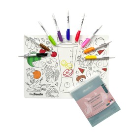 Hey Doodle Breakfast Blend Classic Doodle Mat – Reusable Silicone Coloring Mat for Toddlers and Kids – Educational Fractions Activity Pad with 9 Markers – Mess-Free Travel Toy – Ages 3-7