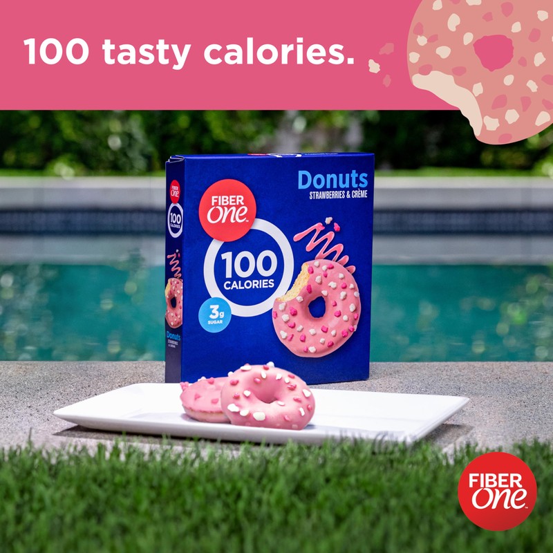 Fiber One 100 Calorie Donuts, Strawberries and Creme, 3g Sugar,