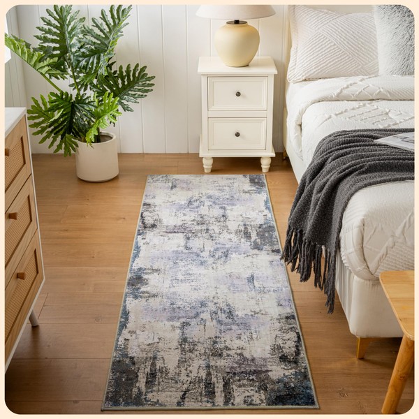 Istana Hallway Runner Rug 2x6 - Grey Navy Kitchen Rugs