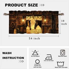 HDESDIS 1 Panel Retro Rustic Animal Curtain Valance for Windows, Horse Cowboy Hat Cottage Rod Pocket Short Window Treatment Decor Drapes for Kitchen, Bathroom, 54" X 18"