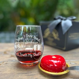 When I Think About Books I Touch My Shelf Wine Glass, Funny Gifts for Book Club, Unique Wine Glass Gifts for Readers, Book Lover Wine Glass Birthday Gifts, Christmas Gift for Book Lover