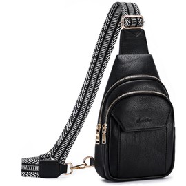Chase Chic Sling Bag Damen, Klein Schulterrucksack，PU Leder Brusttasche,Umhängetasche Crossbody Bag für Outdoorsport Reisen Schwarz