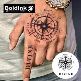 Boldink 2 Pcs Semi Permanent Jagua Tattoos 2 Weeks Long Lasting Waterproof Tattoo Stickers for Men Women Men Women Women Compass Nautical Compass 2