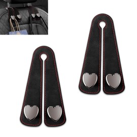 Shakas 2 PCS Car Seat Back Hook, 2-in-1 Mobile Phone Holder Rear Seat Organizer for Handbag Wallet Hat, Hideable Soft Leather + Strong Load-bearing Metal Double Hook, for Most Cars SUVs (Black)