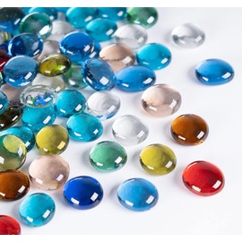 ABSOFINE Glass Pebbles Colorful 900g Stones Beads Rounded Flat Marble Decorative Beads Mosaic Stones for Vases Craft Aquarium