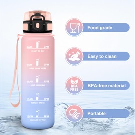 JAPORIA Borraccia 500 ml, Borraccia con Indicatore del Tempo, Riutilizzabile, Senza BPA, Inodore, Design a Bocca Larga, Bottiglia con Filtro per Scuola, Ufficio, Sport