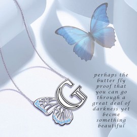 SCZKLAQ Butterfly Initial Necklaces for Women 925 Sterling Silver Initial G Necklace - Butterfly Initial Letter Jewelry Mother's Day Birthday Gifts for Women (G)
