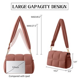 NAARIIAN Puffer Shoulder Bag Puffy Crossbody Purse Cotton Padded Quilted Handbag Designer Dupes Women Hobo Tote Bag, Iron Red, Small