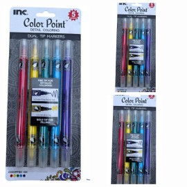 Inc. Color Point Detail Coloring 5-pack dual tip markers LOT of (3) 15 Total