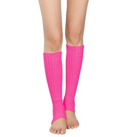 Century Star Neon Ribbed Leg Warmers for Women Girls Juniors Knitted Retro Leg Warmer for 80s Party A Rose New One Size