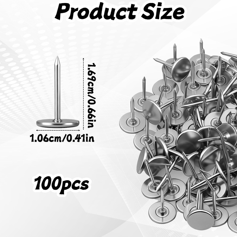 100 Pcs Extra Long Push Pins, Silver Heavy Duty Thumb