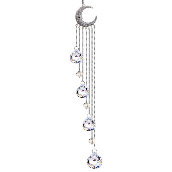 Hanging Clear Crystal Suncatcher Ornaments with Moon Decor Rainbow Maker Crystal Beads Ball Prisms Pendant