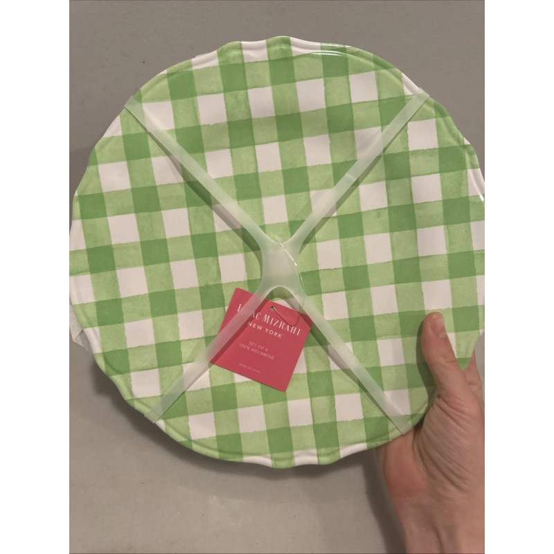 Isaac Mizrahi Green Gingham 11” Melamine Dinner Plates Set Of